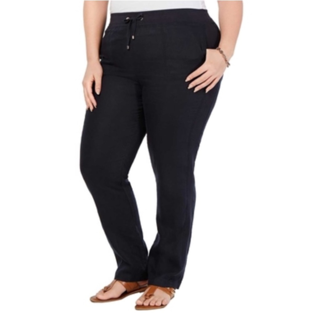 Tommy Hilfiger Plus Size Linen Sky Midnight Pants